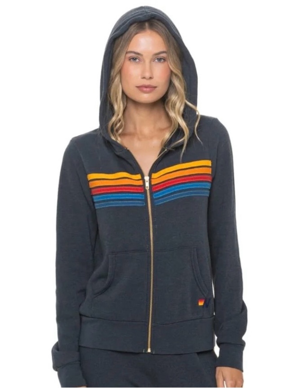 🌺 SALE 🌺 Aviator Nation 5 Stripe Hoodie in Charcoal size small unisex